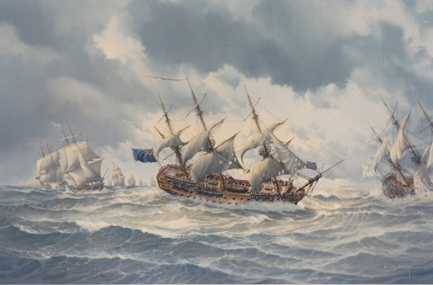 74 gun ship HMS Torbay at the Battle of Quiberon Bay 1759
