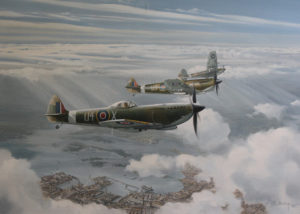 Spitfire Mk. IXVI's of 667 Squadron over Portsmouth Dockyard